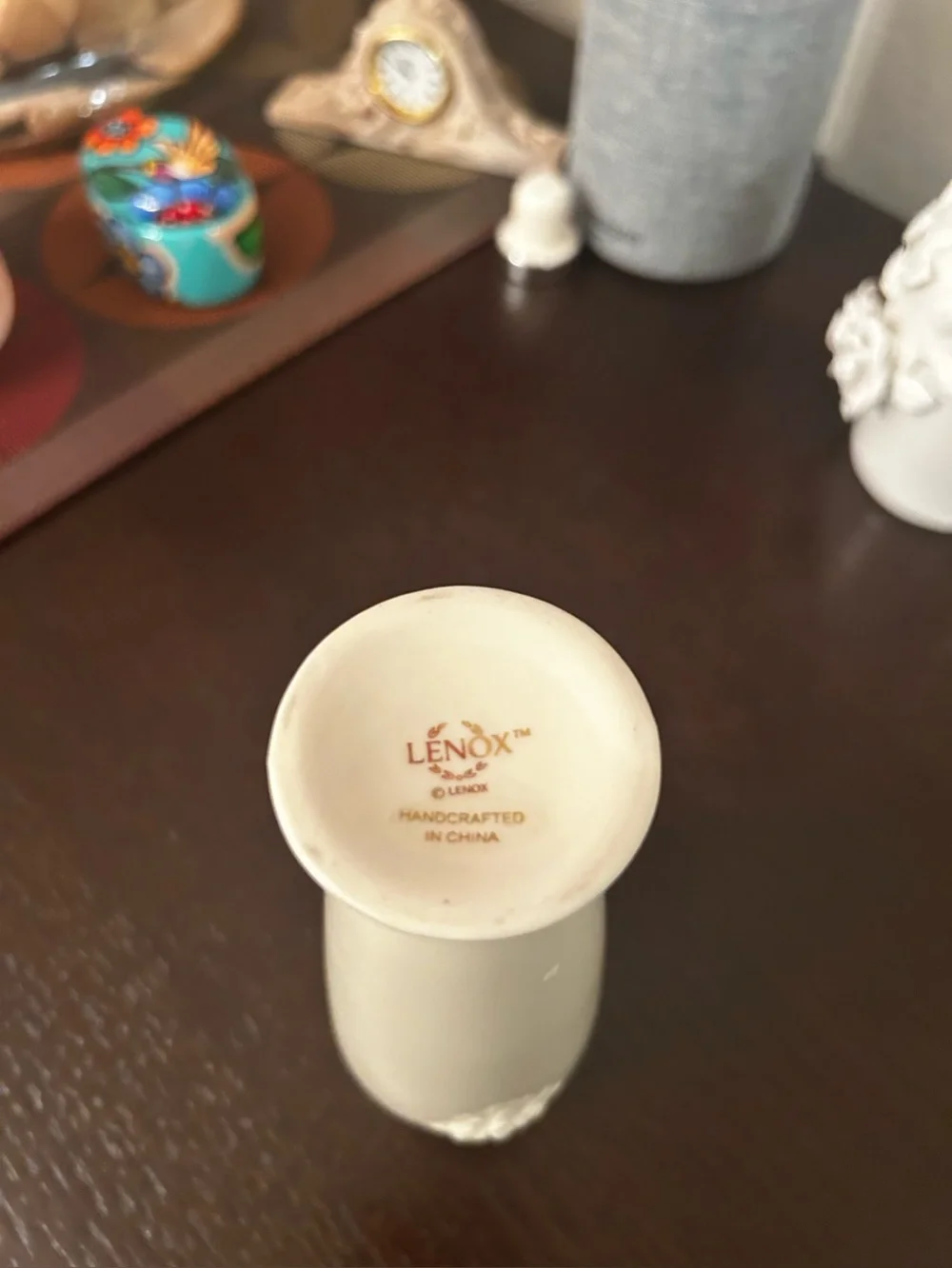 Lenox White Ceramic Bud Vase with Gold Trim and Rose Relief